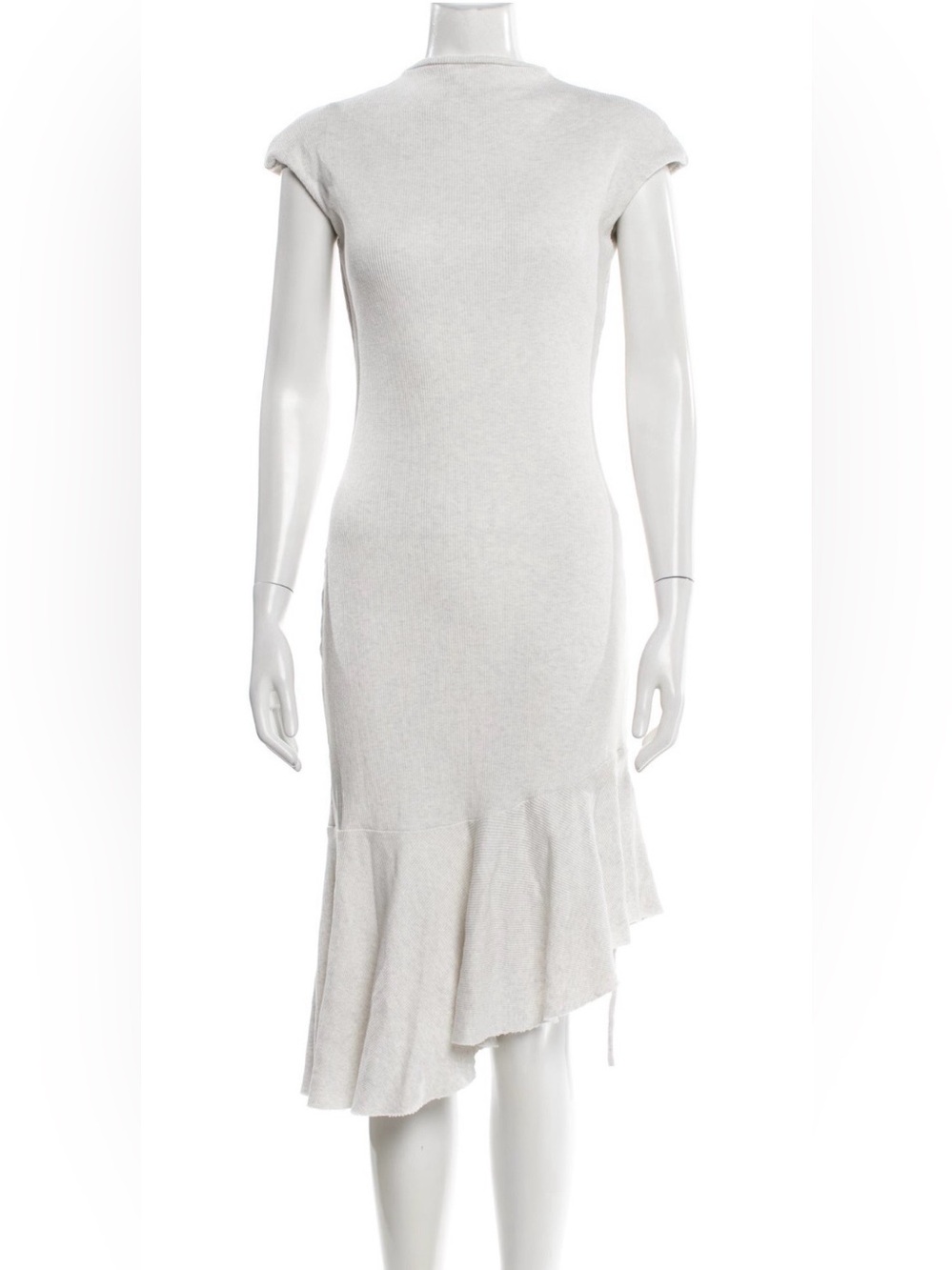 Aaizel nwot pale Gray Asymmetric Ruffle Knit Dress with mock neckline